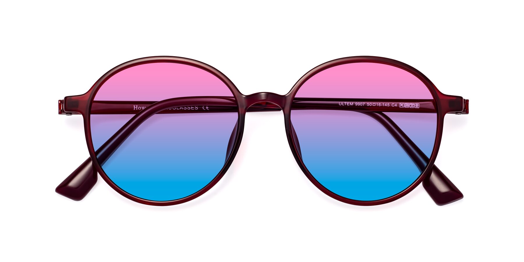 Folded Front of Howard in Wine with Pink / Blue Gradient Lenses