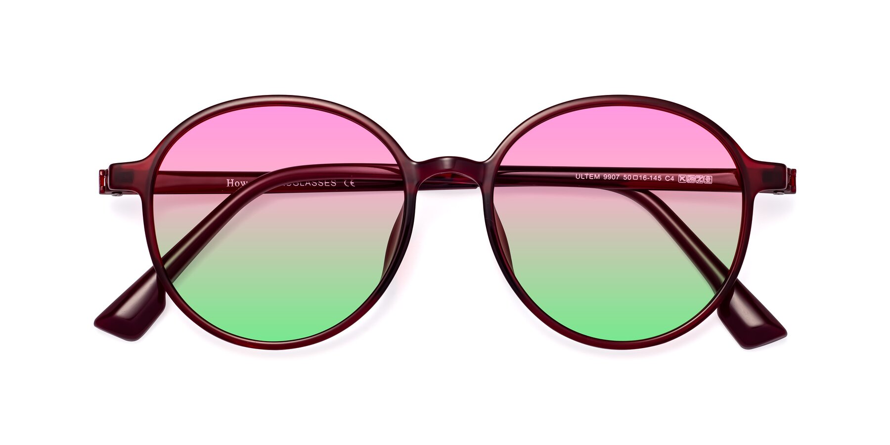 Folded Front of Howard in Wine with Pink / Green Gradient Lenses