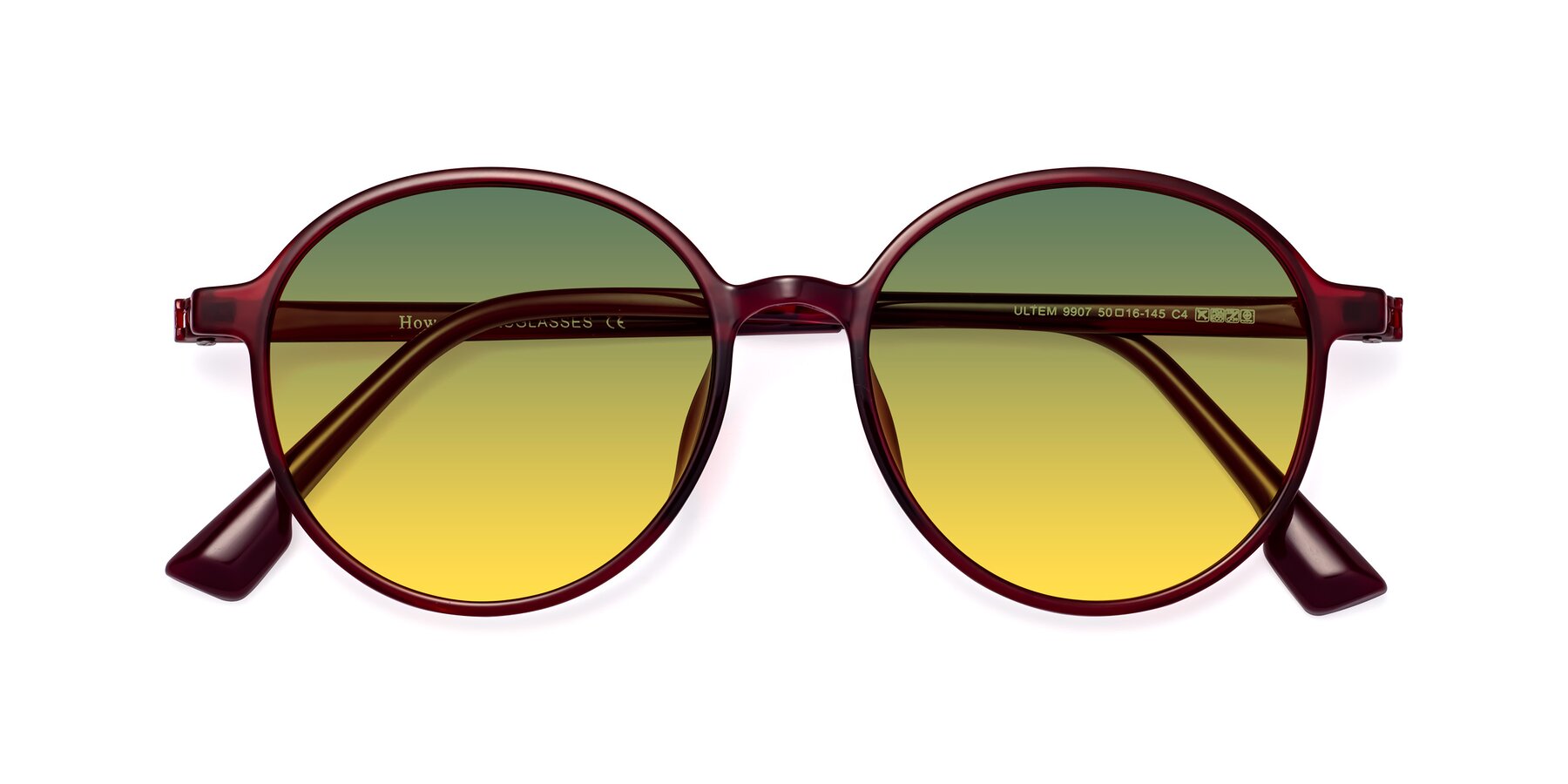 Folded Front of Howard in Wine with Green / Yellow Gradient Lenses