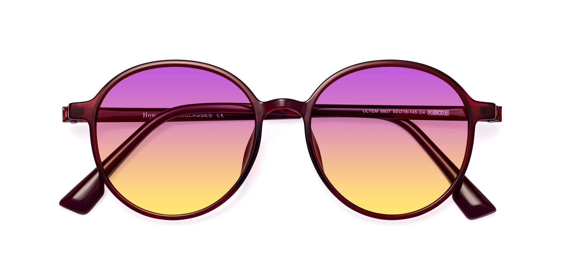 Folded Front of Howard in Wine with Purple / Yellow Gradient Lenses