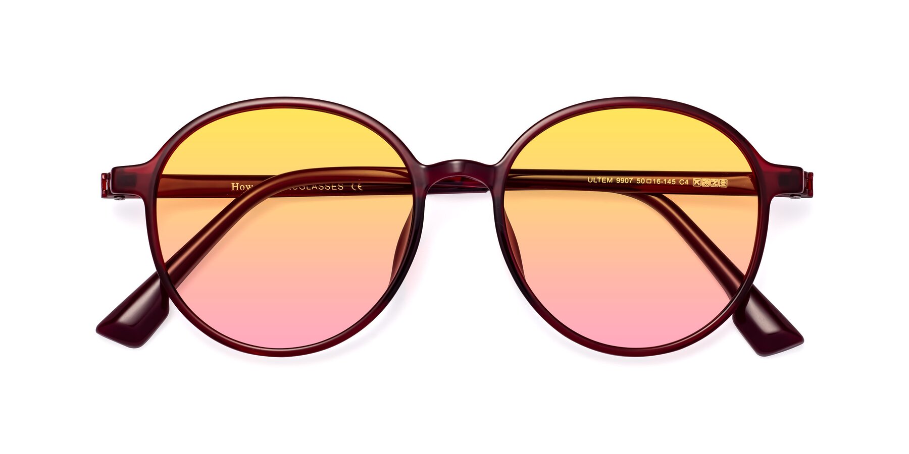 Folded Front of Howard in Wine with Yellow / Pink Gradient Lenses
