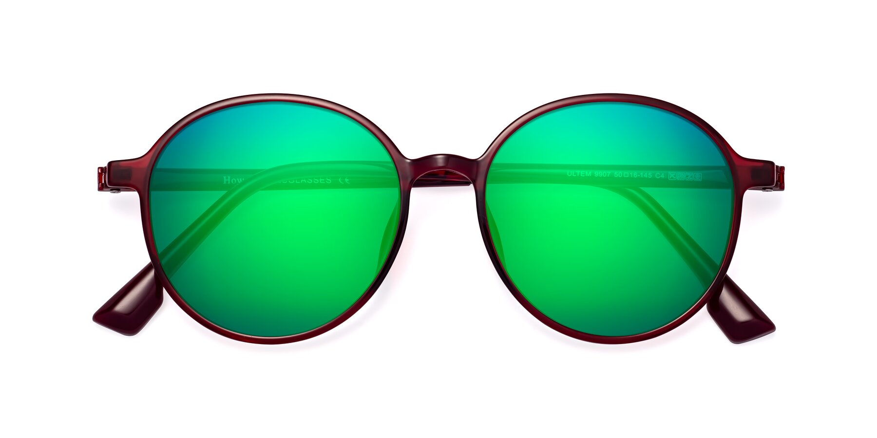 Folded Front of Howard in Wine with Green Mirrored Lenses