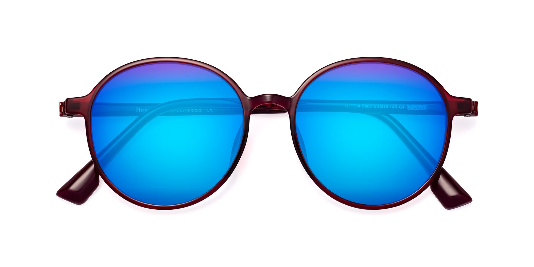 Folded Front of Howard in Wine with Blue Mirrored Lenses