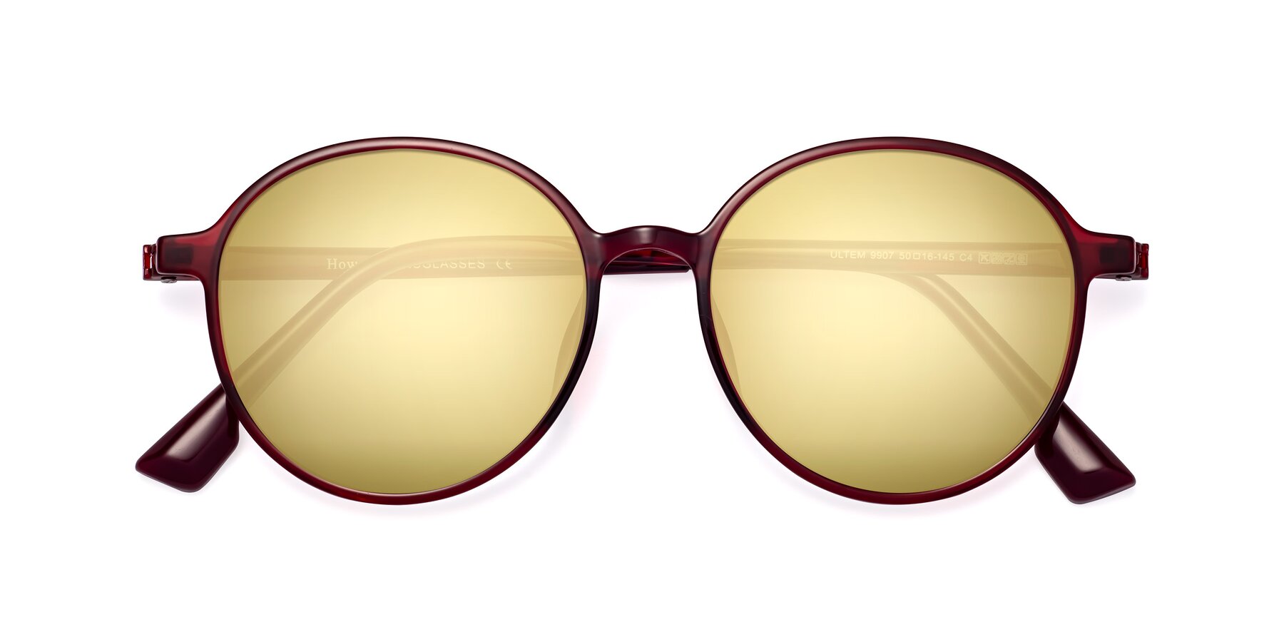 Folded Front of Howard in Wine with Gold Mirrored Lenses