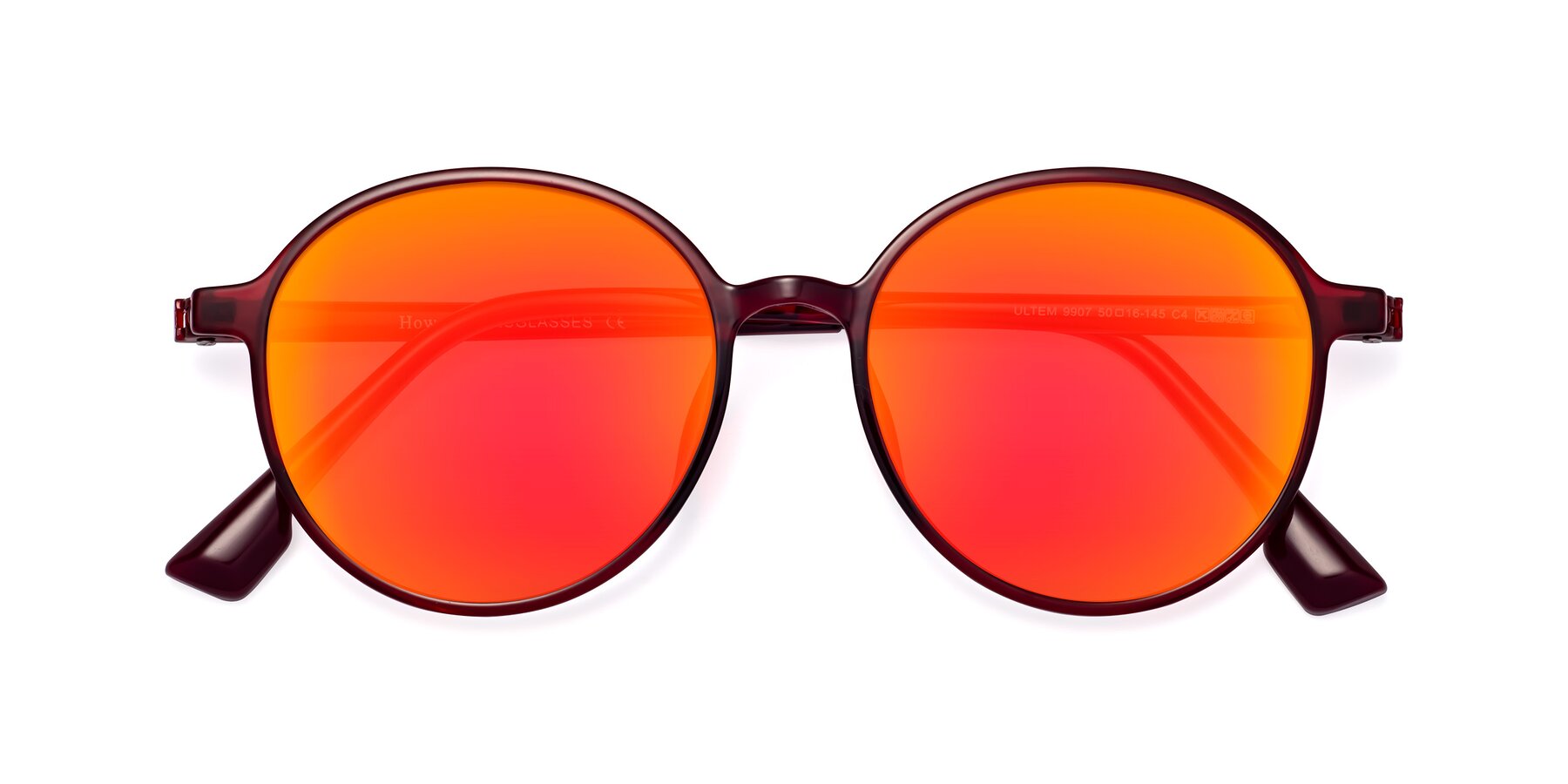 Folded Front of Howard in Wine with Red Gold Mirrored Lenses