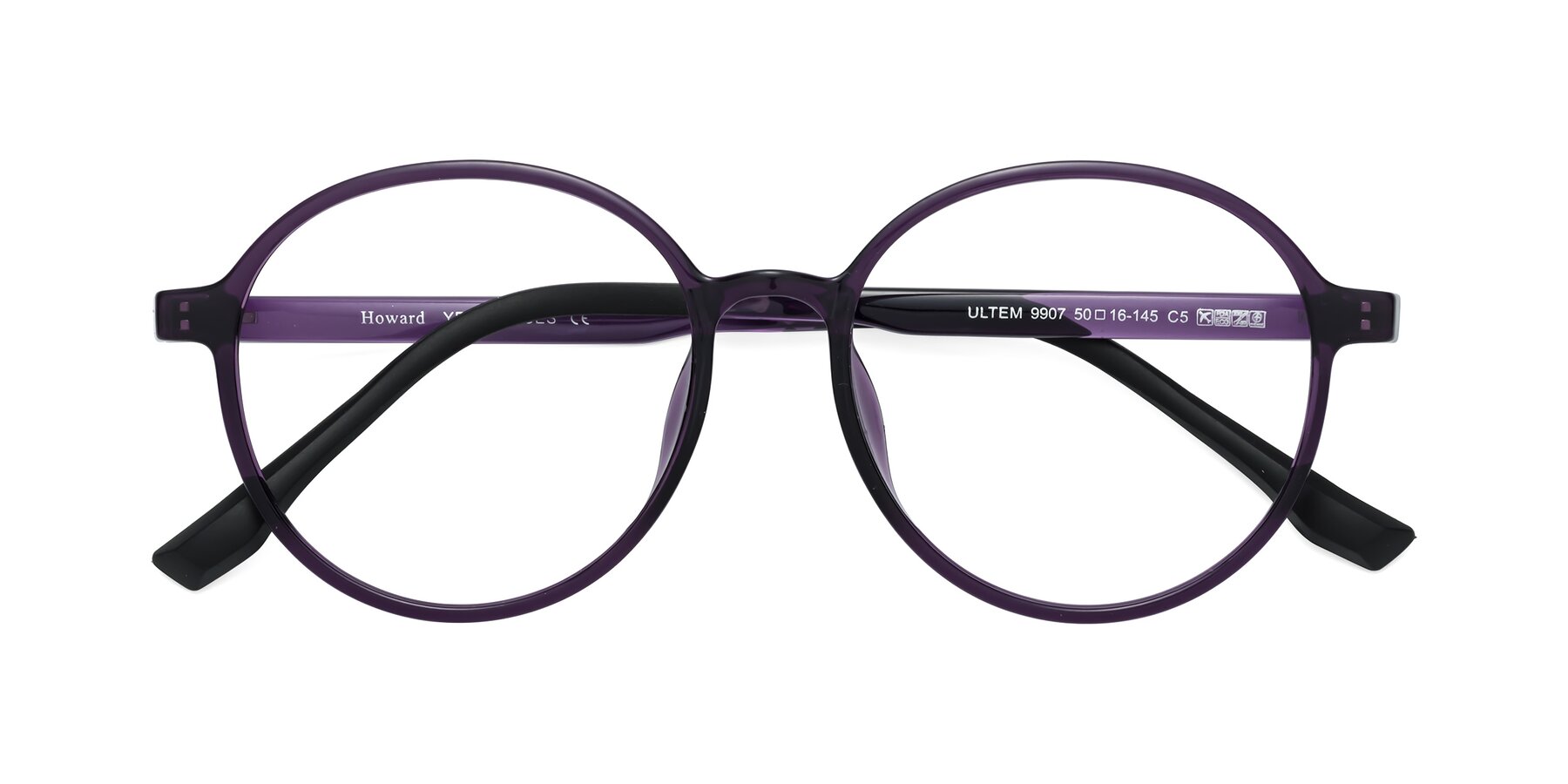 Folded Front of Howard in Purple with Clear Eyeglass Lenses