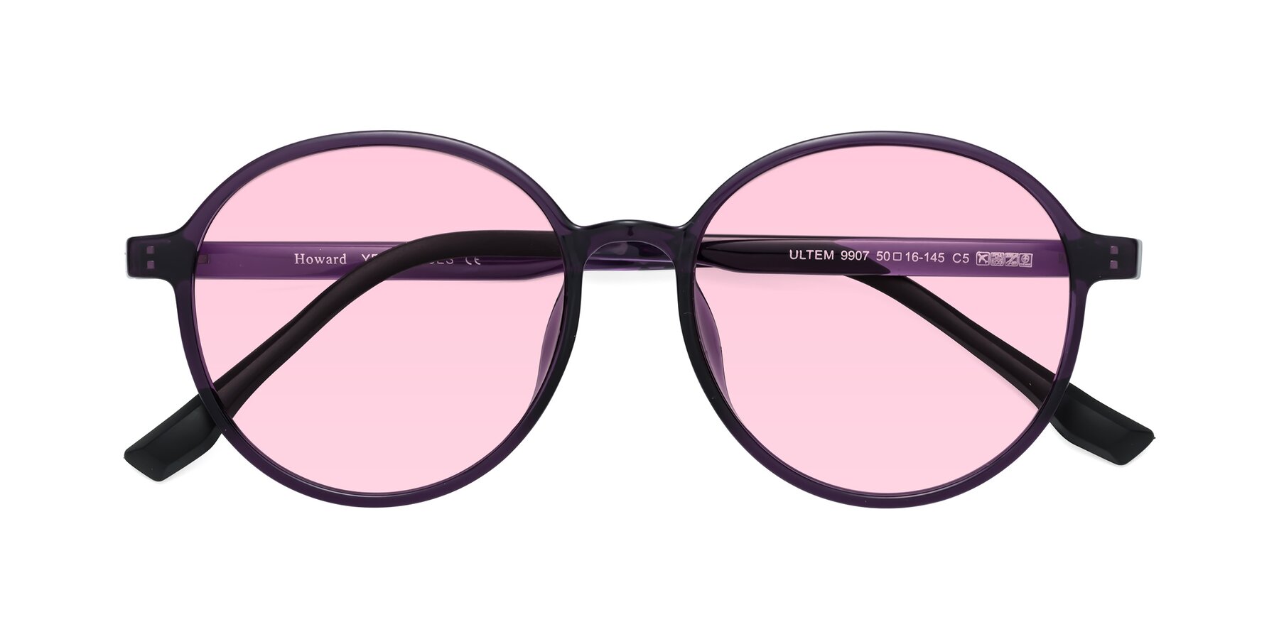 Folded Front of Howard in Purple with Light Pink Tinted Lenses