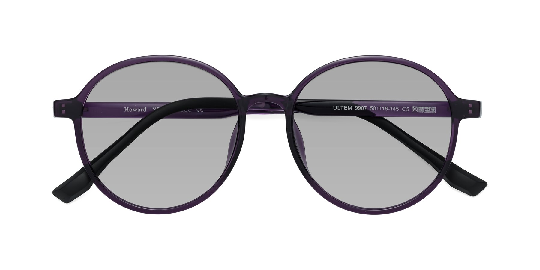 Folded Front of Howard in Purple with Light Gray Tinted Lenses