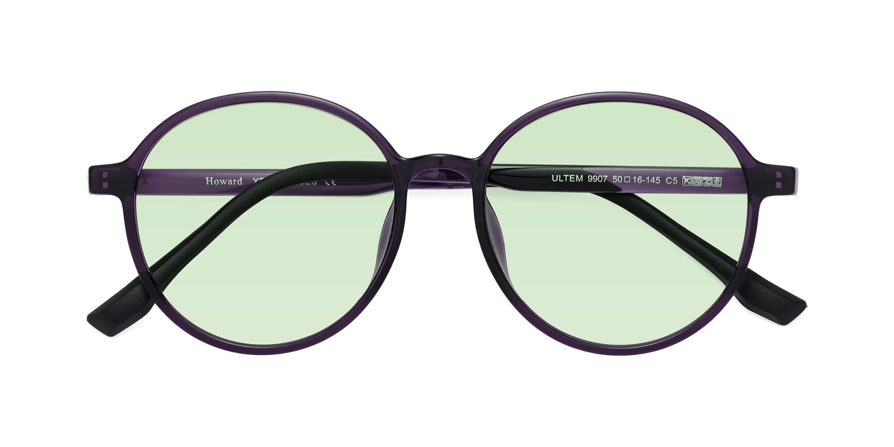 Folded Front of Howard in Purple with Light Green Tinted Lenses