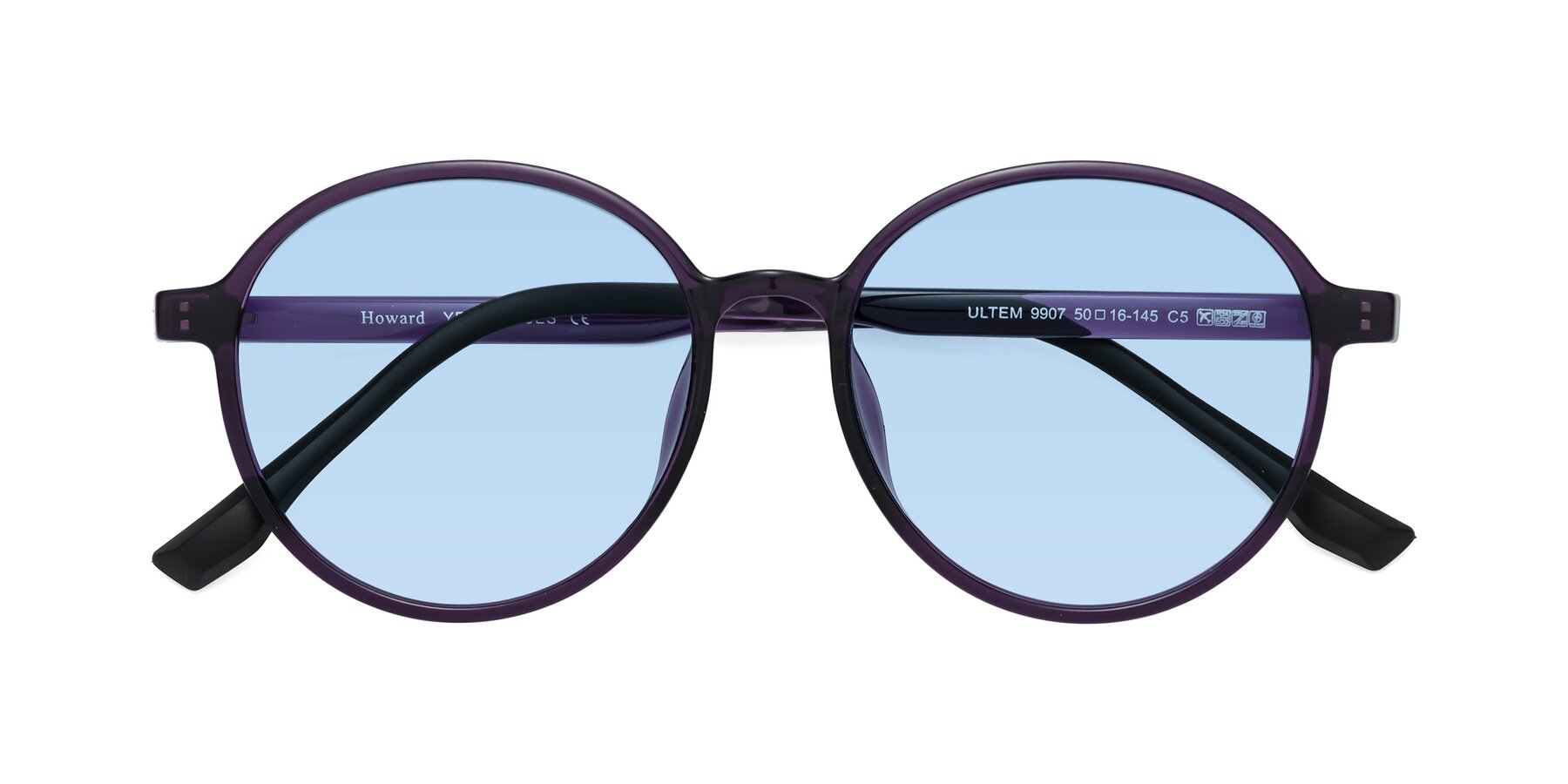Folded Front of Howard in Purple with Light Blue Tinted Lenses