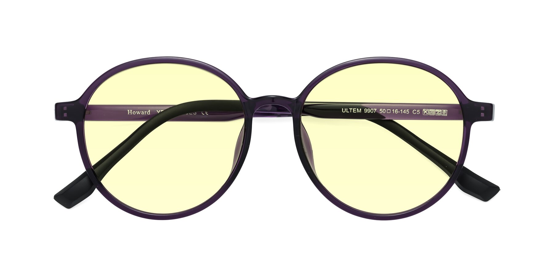 Folded Front of Howard in Purple with Light Yellow Tinted Lenses