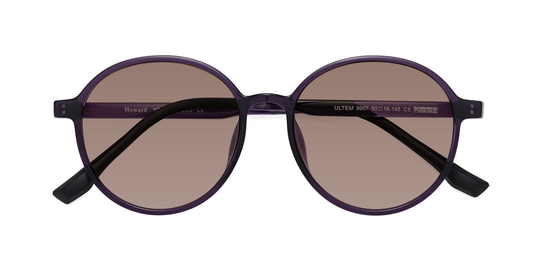 Folded Front of Howard in Purple with Medium Brown Tinted Lenses