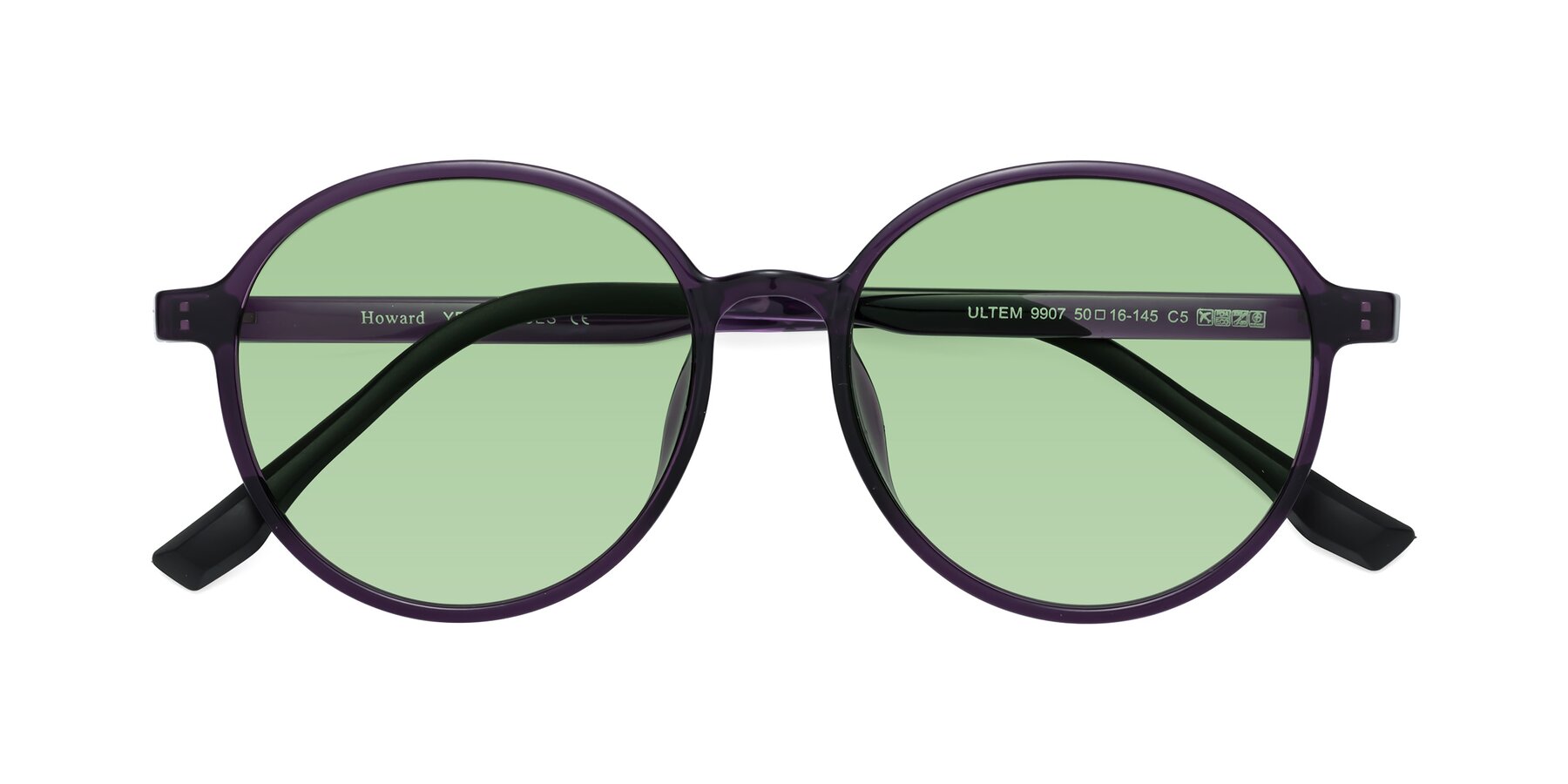 Folded Front of Howard in Purple with Medium Green Tinted Lenses