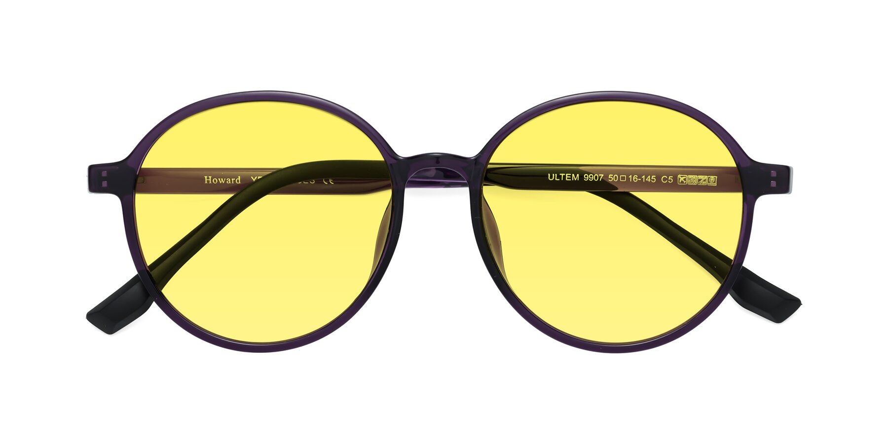 Folded Front of Howard in Purple with Medium Yellow Tinted Lenses