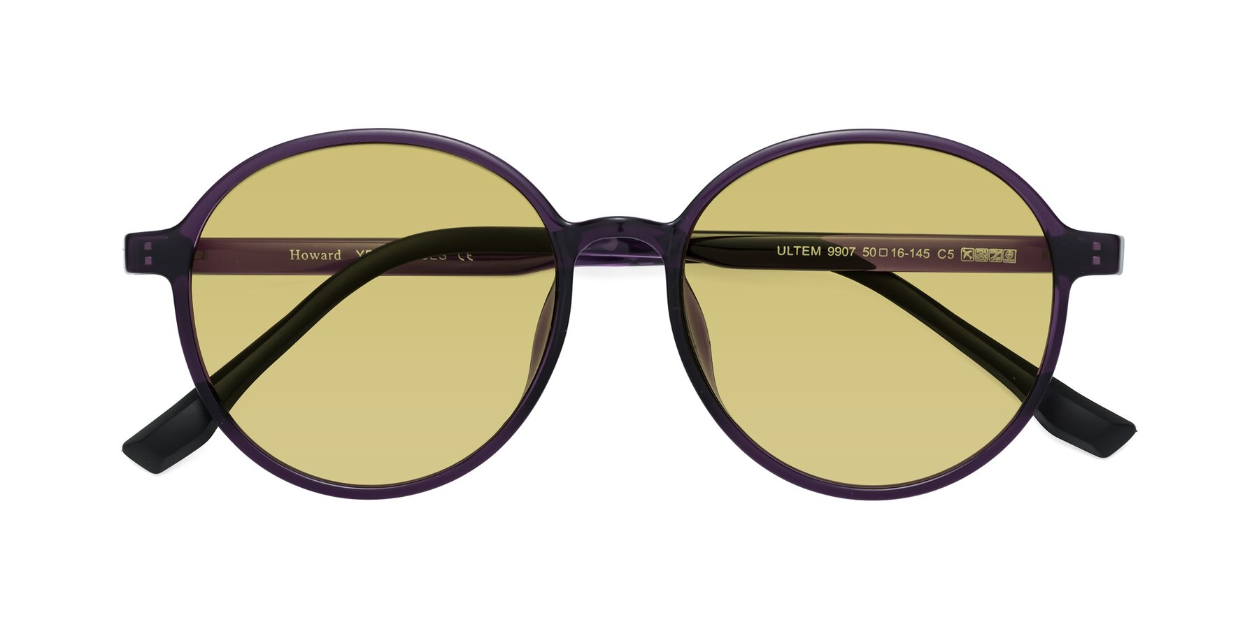 Folded Front of Howard in Purple with Medium Champagne Tinted Lenses