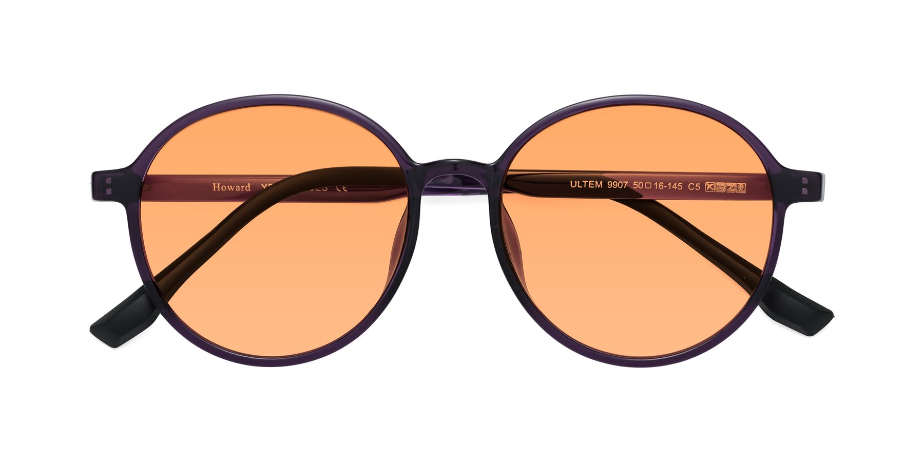 Folded Front of Howard in Purple with Medium Orange Tinted Lenses