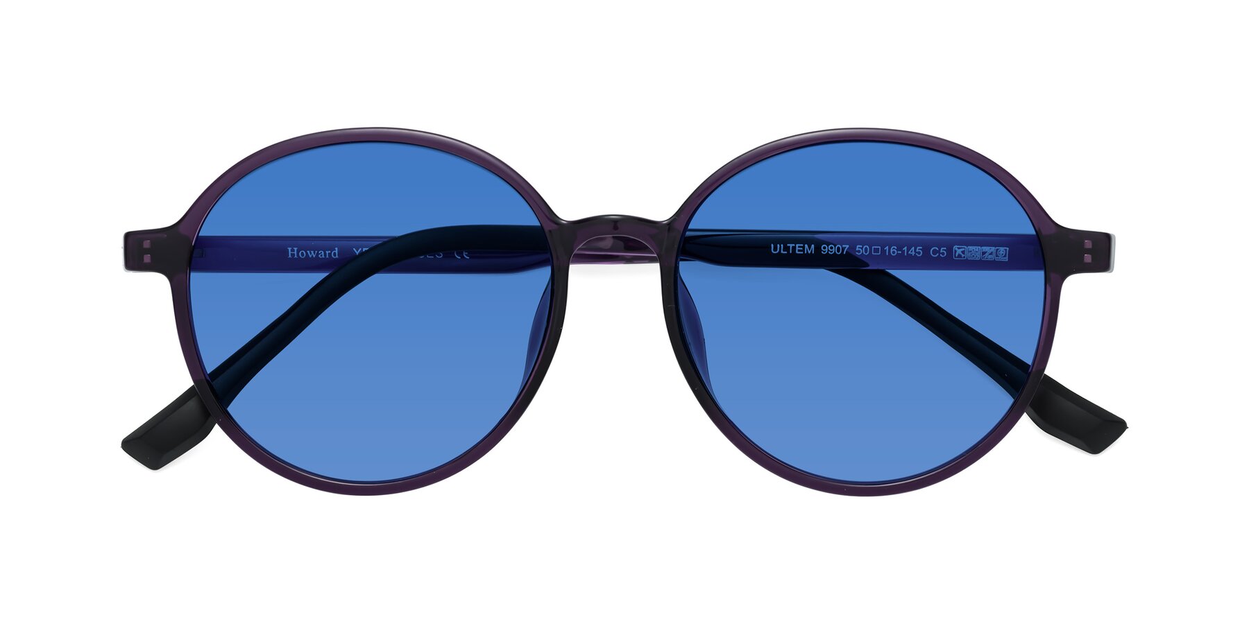 Folded Front of Howard in Purple with Blue Tinted Lenses