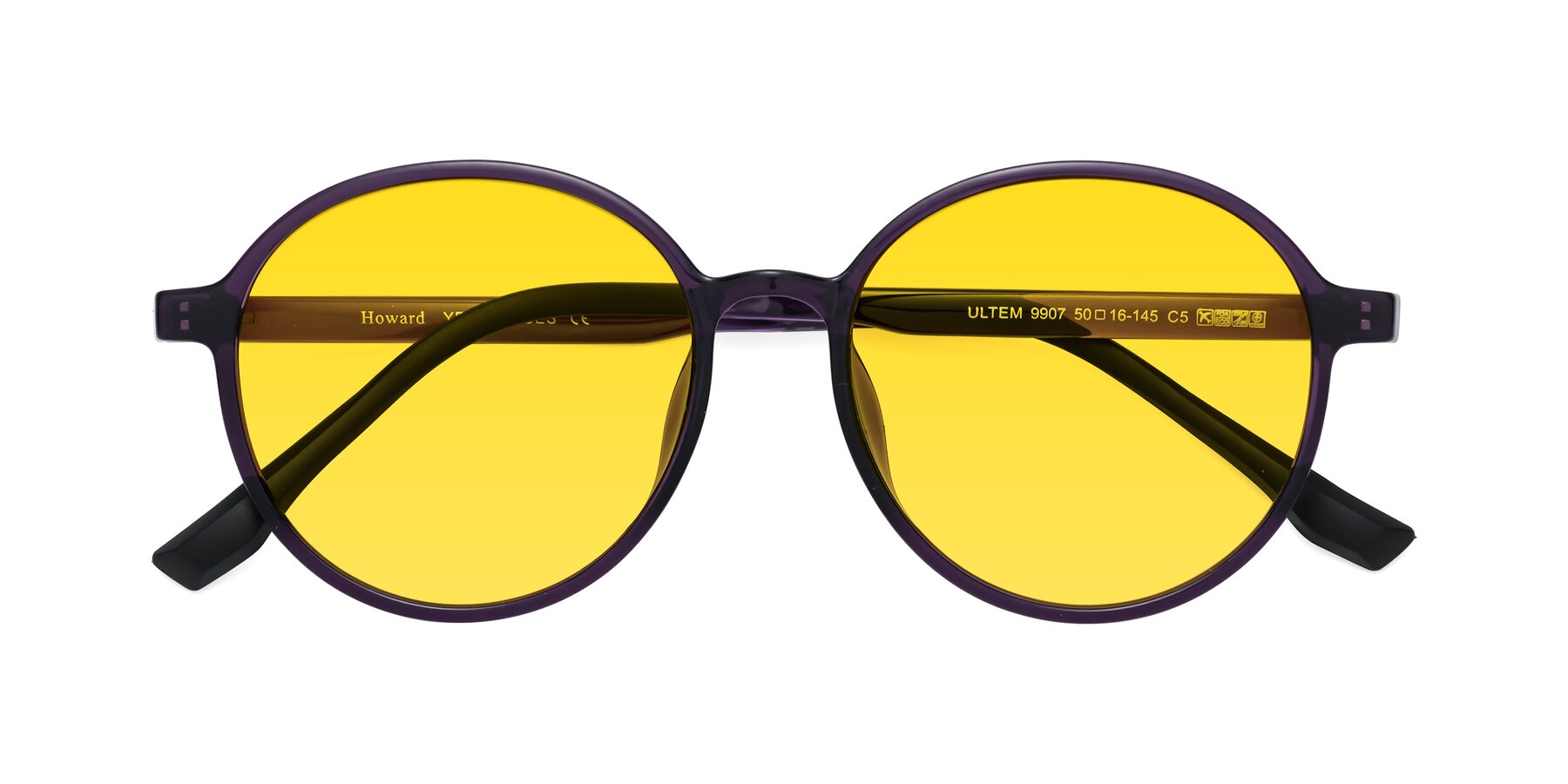 Folded Front of Howard in Purple with Yellow Tinted Lenses