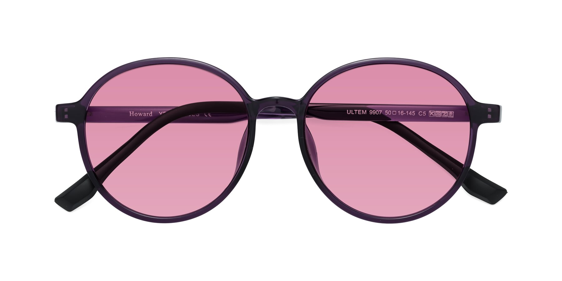 Folded Front of Howard in Purple with Medium Wine Tinted Lenses