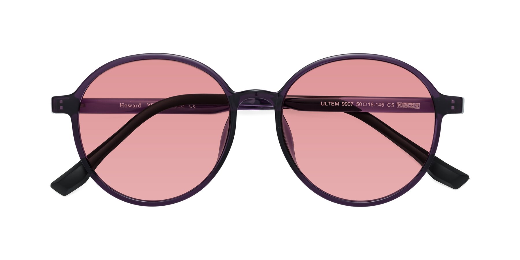 Folded Front of Howard in Purple with Medium Garnet Tinted Lenses