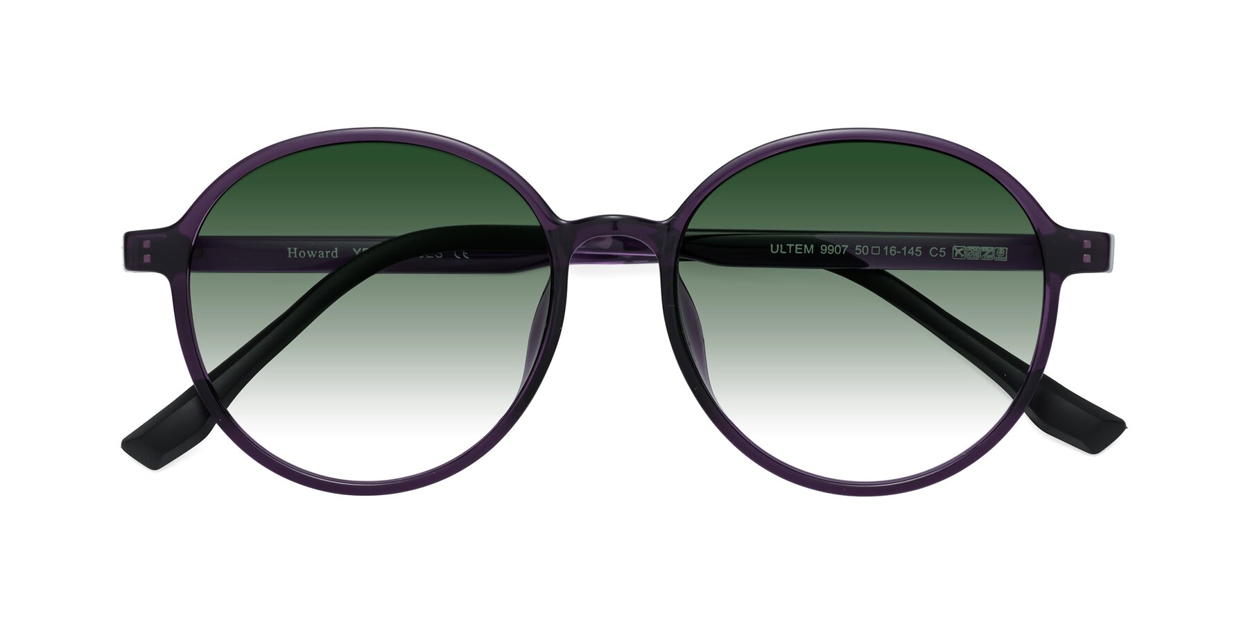 Folded Front of Howard in Purple with Green Gradient Lenses