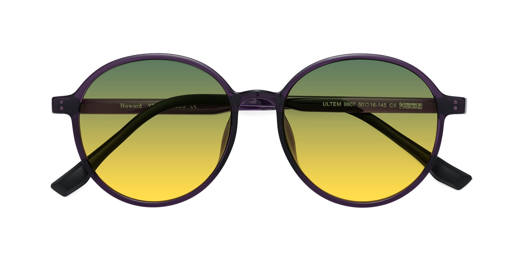 Folded Front of Howard in Purple with Green / Yellow Gradient Lenses