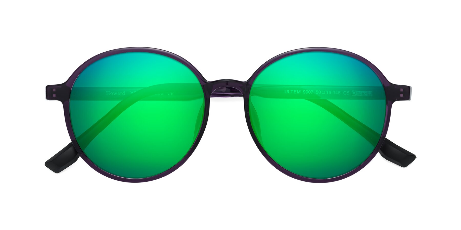 Folded Front of Howard in Purple with Green Mirrored Lenses