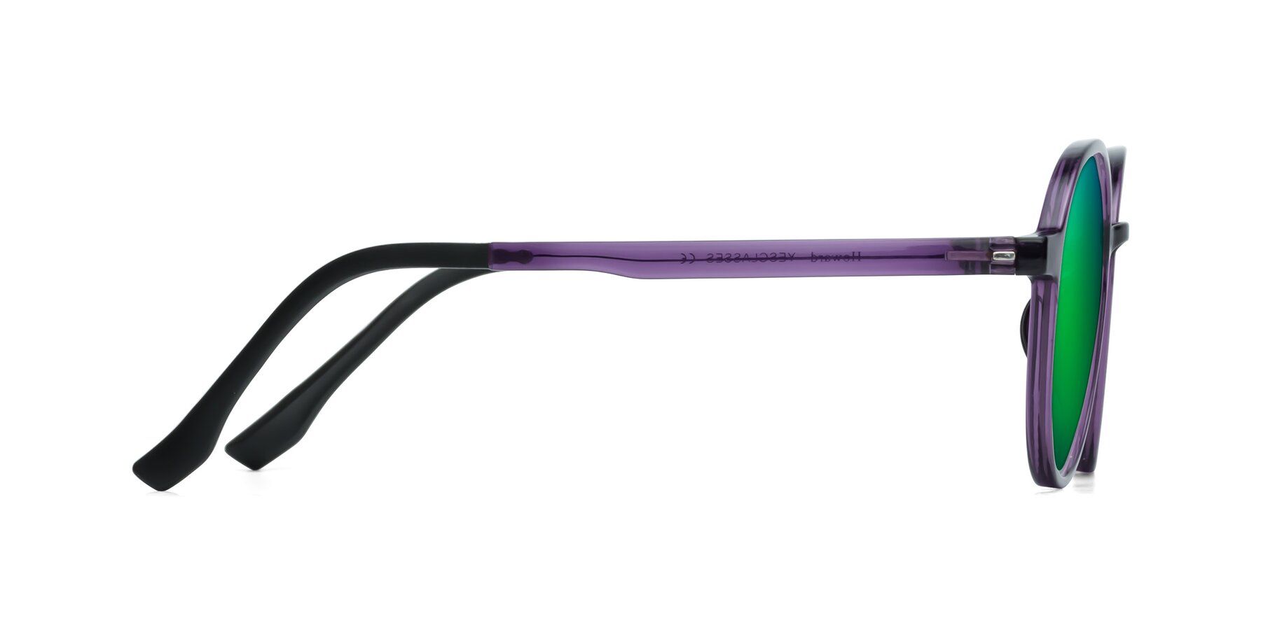 Side of Howard in Purple with Green Mirrored Lenses
