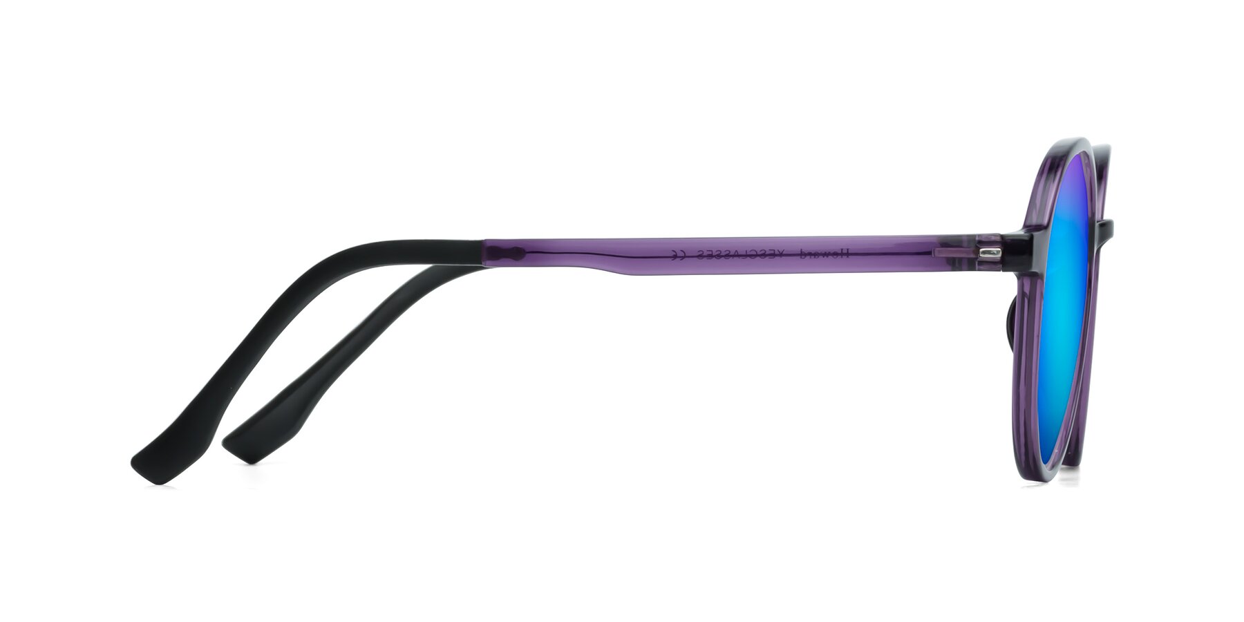 Side of Howard in Purple with Blue Mirrored Lenses