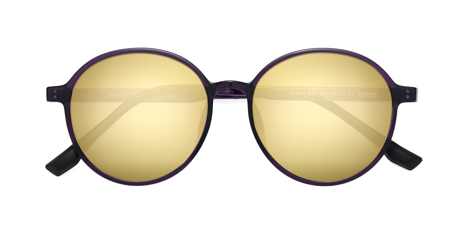 Folded Front of Howard in Purple with Gold Mirrored Lenses
