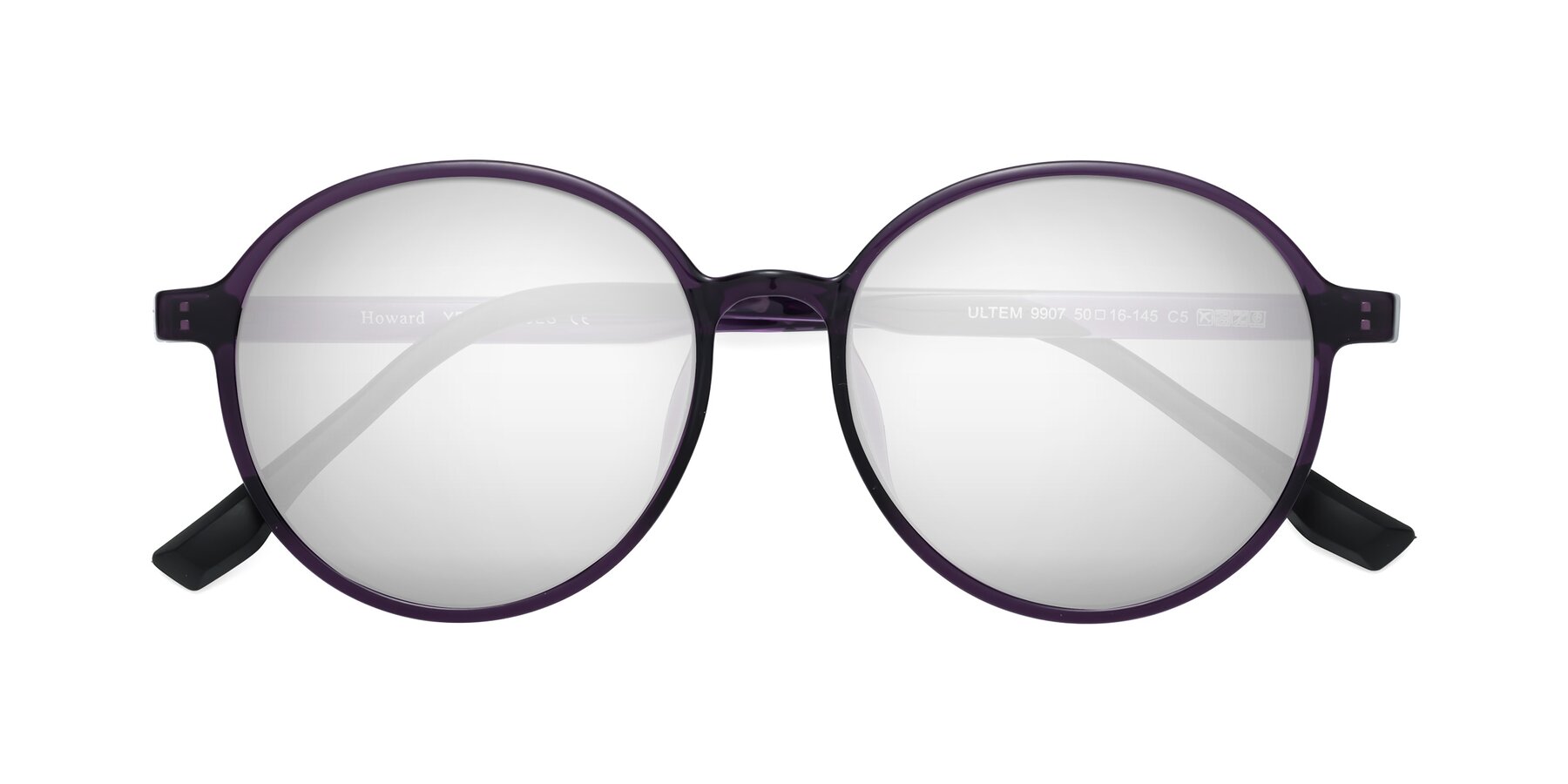 Folded Front of Howard in Purple with Silver Mirrored Lenses