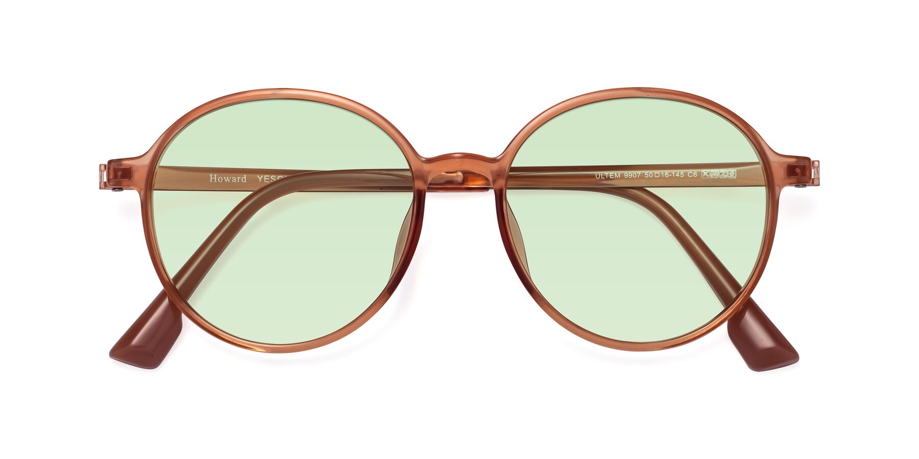 Folded Front of Howard in Coral with Light Green Tinted Lenses
