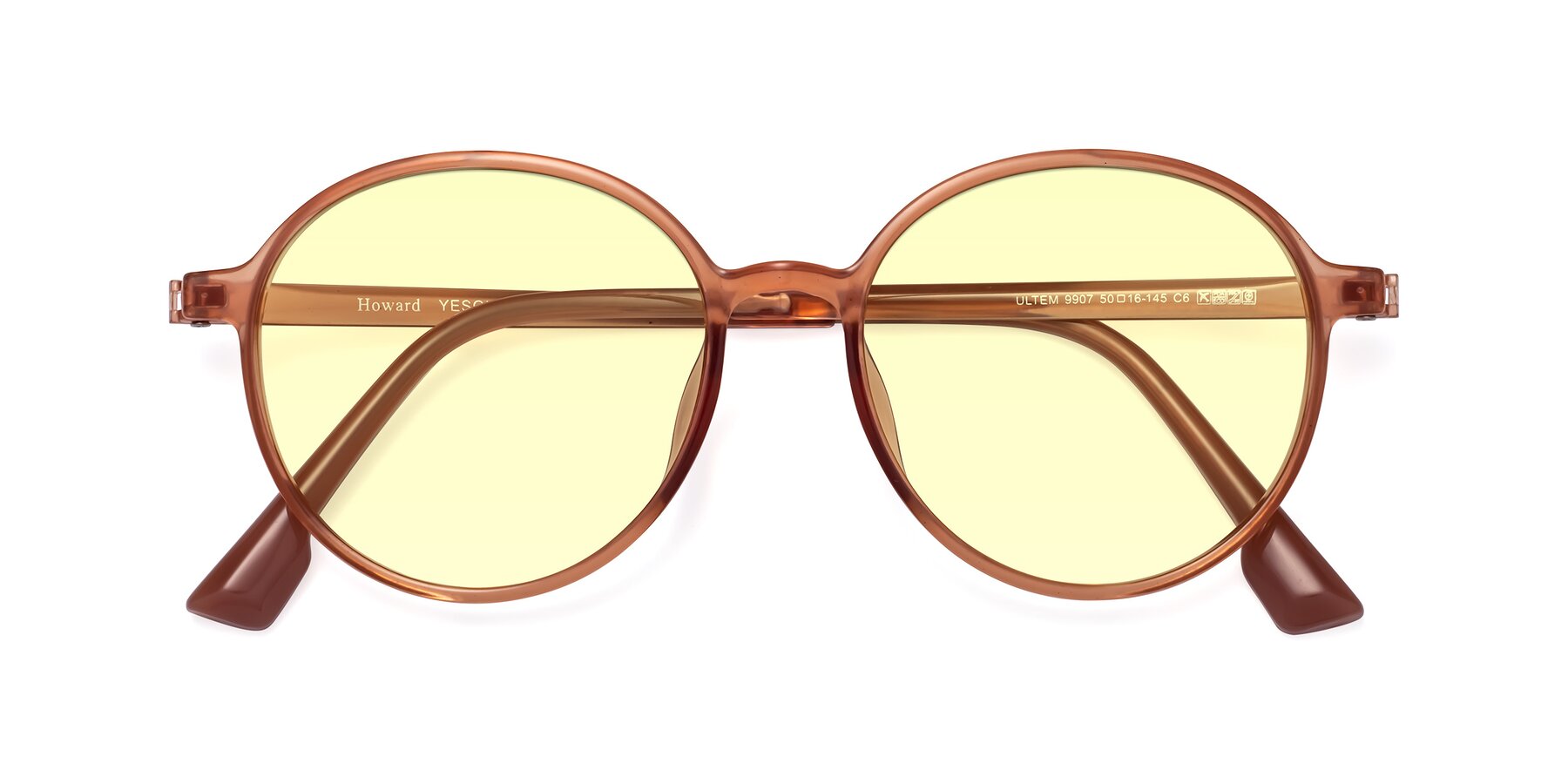 Folded Front of Howard in Coral with Light Yellow Tinted Lenses