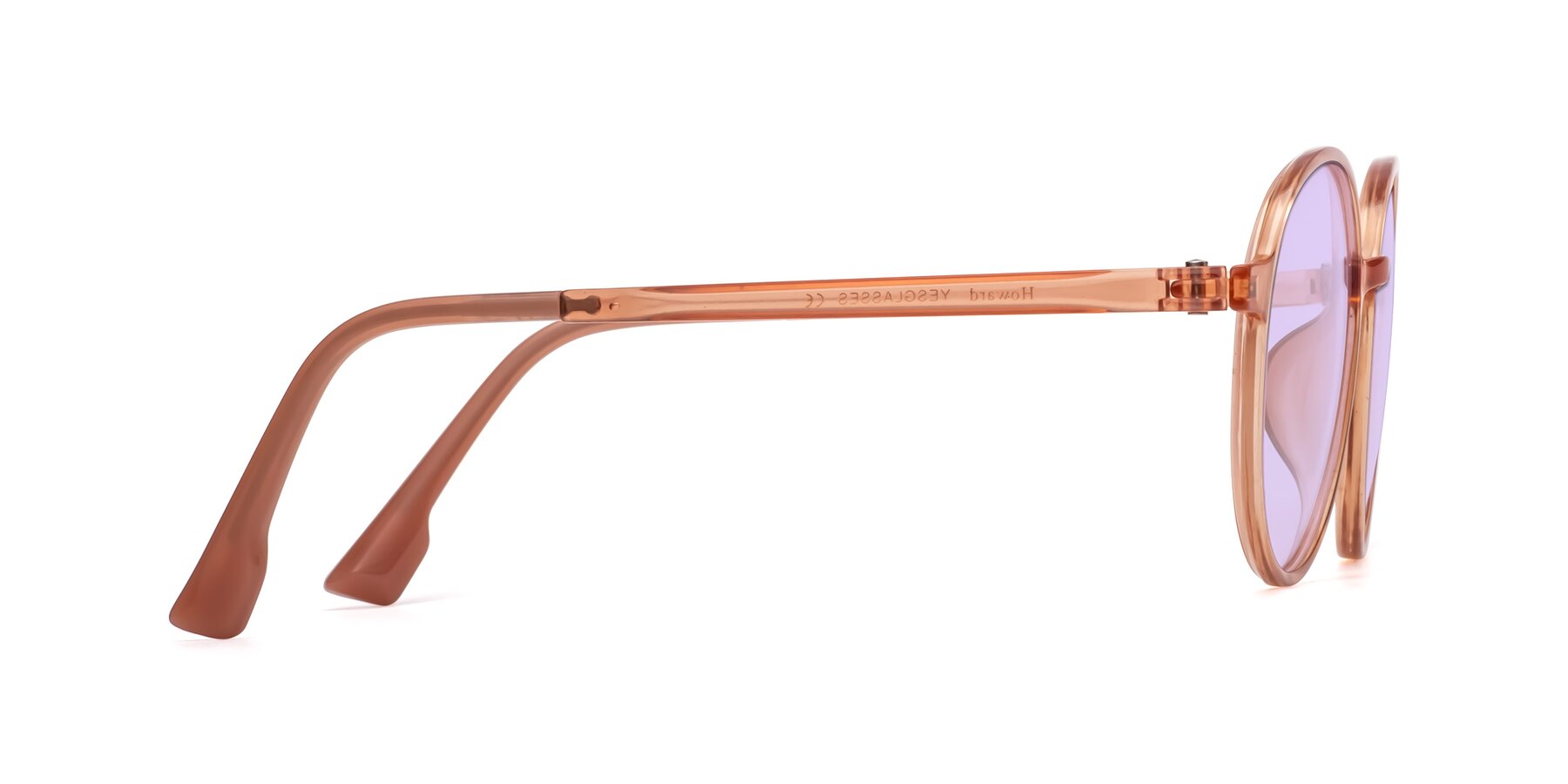 Side of Howard in Coral with Light Purple Tinted Lenses