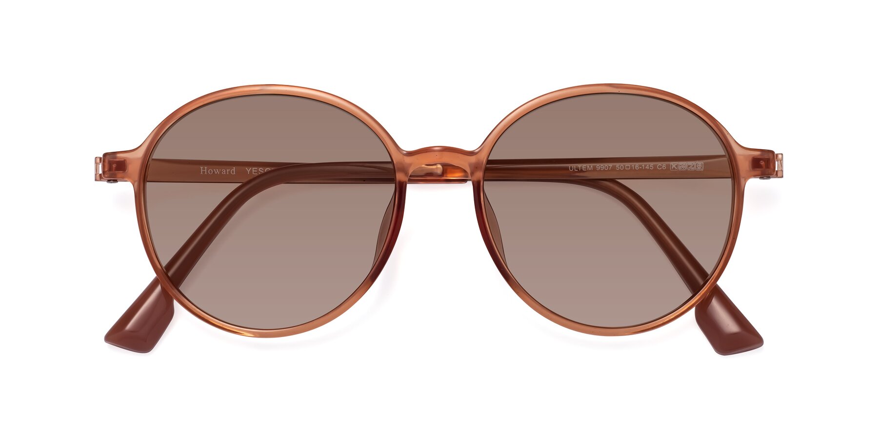 Folded Front of Howard in Coral with Medium Brown Tinted Lenses