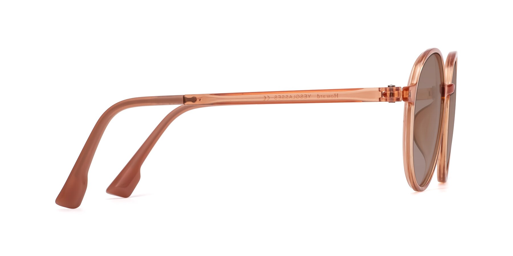 Side of Howard in Coral with Medium Brown Tinted Lenses