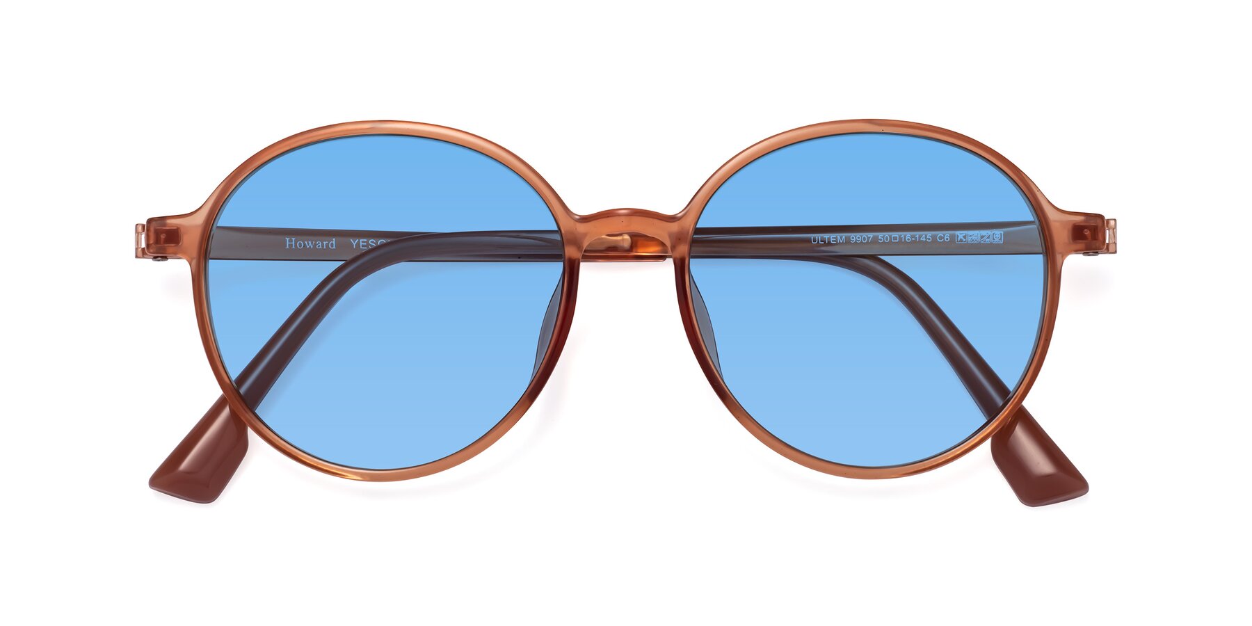 Folded Front of Howard in Coral with Medium Blue Tinted Lenses