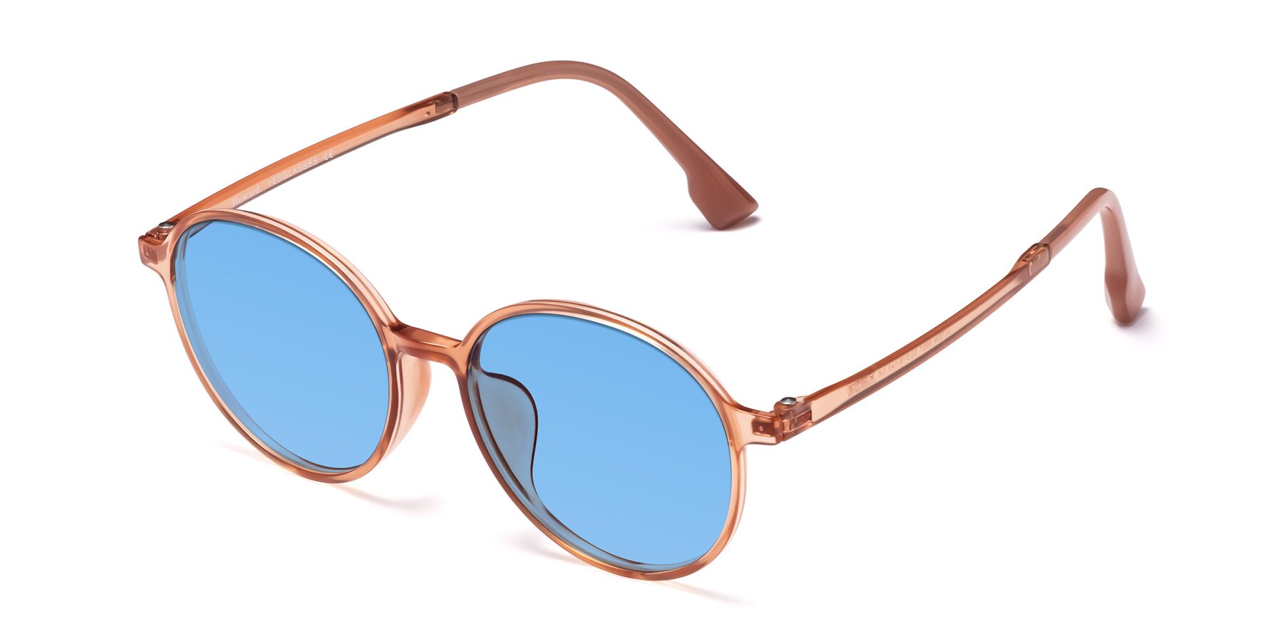 Angle of Howard in Coral with Medium Blue Tinted Lenses