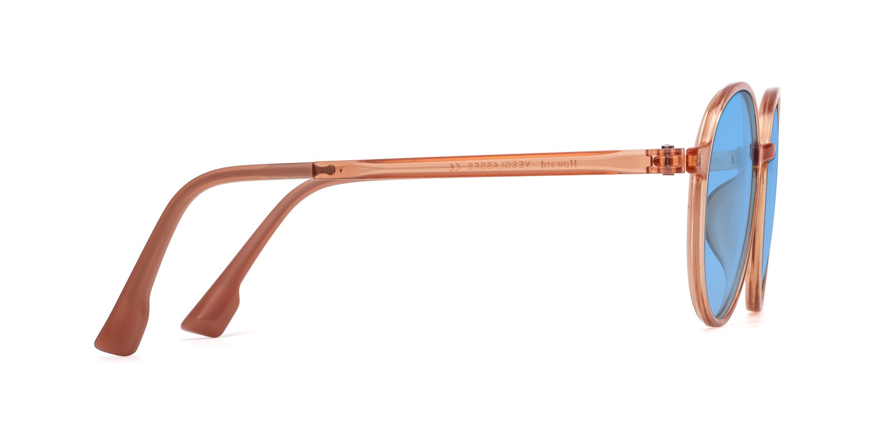 Side of Howard in Coral with Medium Blue Tinted Lenses