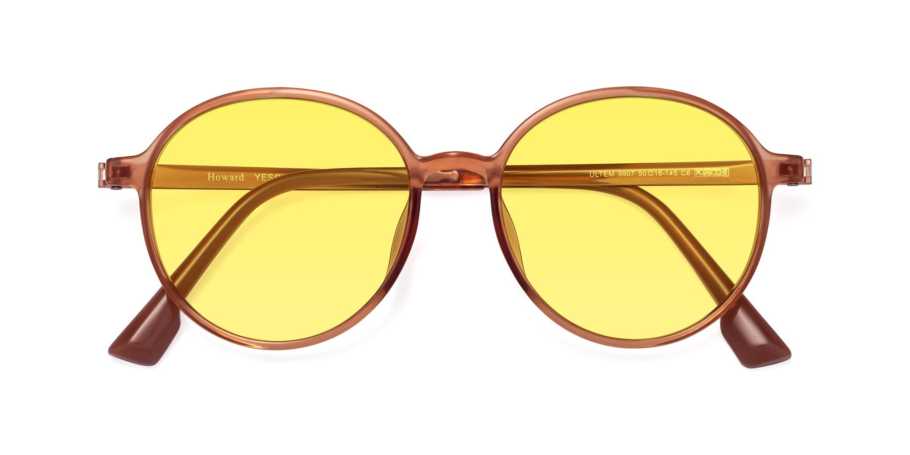 Folded Front of Howard in Coral with Medium Yellow Tinted Lenses