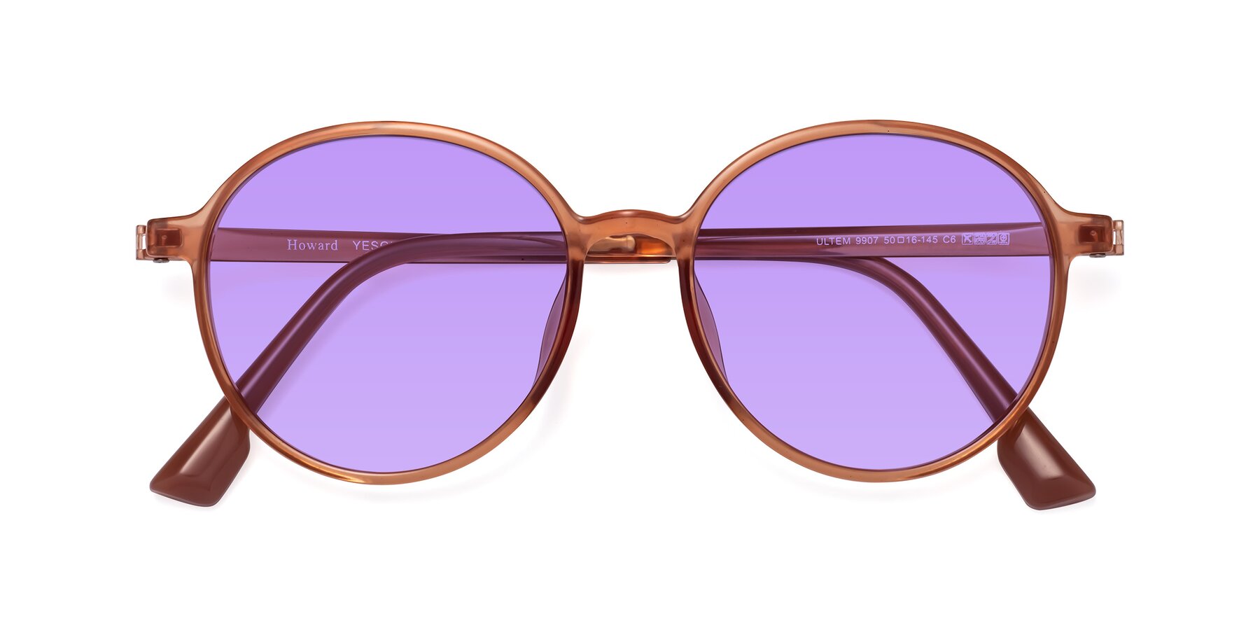 Folded Front of Howard in Coral with Medium Purple Tinted Lenses