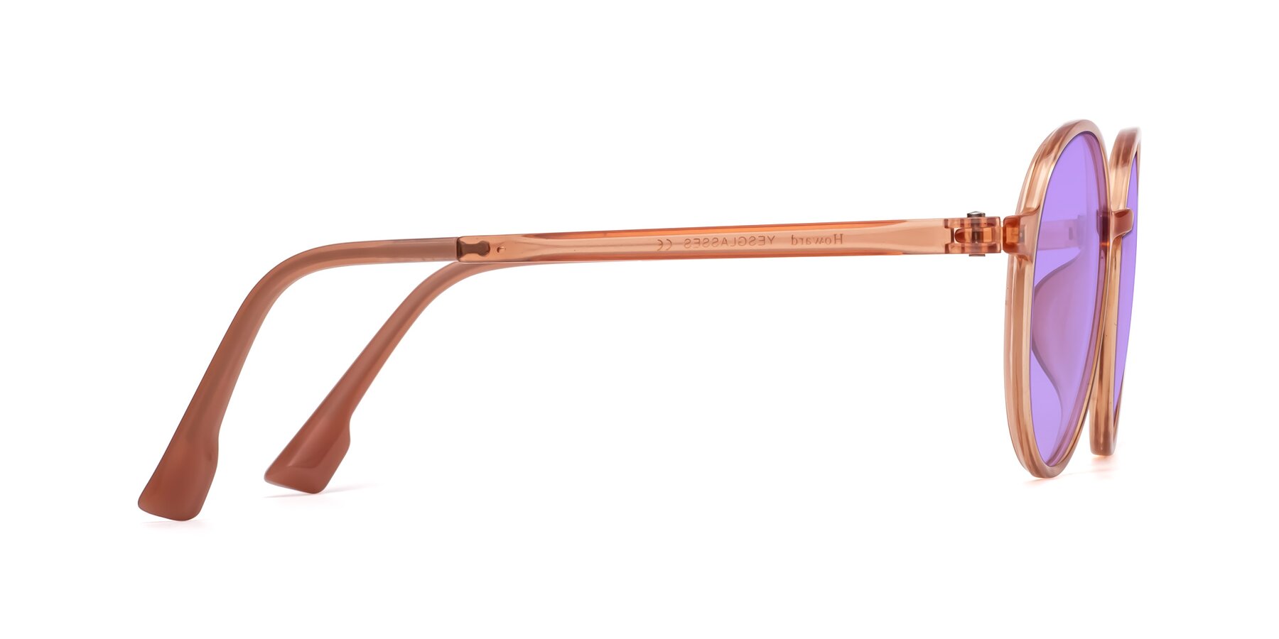 Side of Howard in Coral with Medium Purple Tinted Lenses