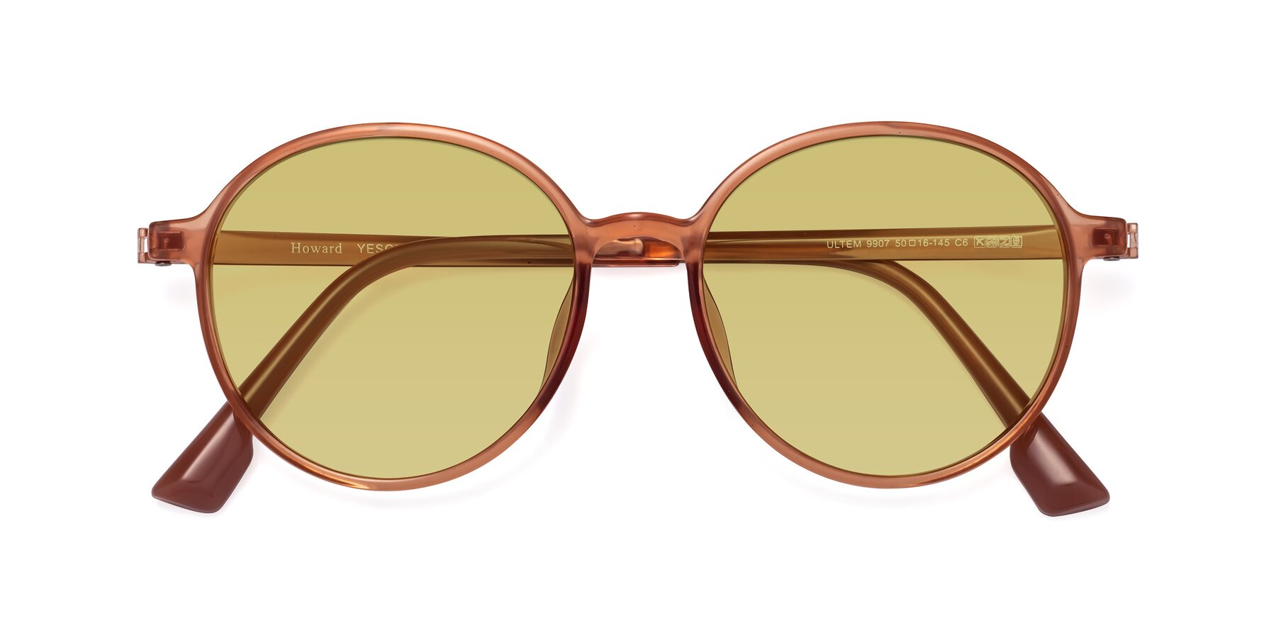 Folded Front of Howard in Coral with Medium Champagne Tinted Lenses