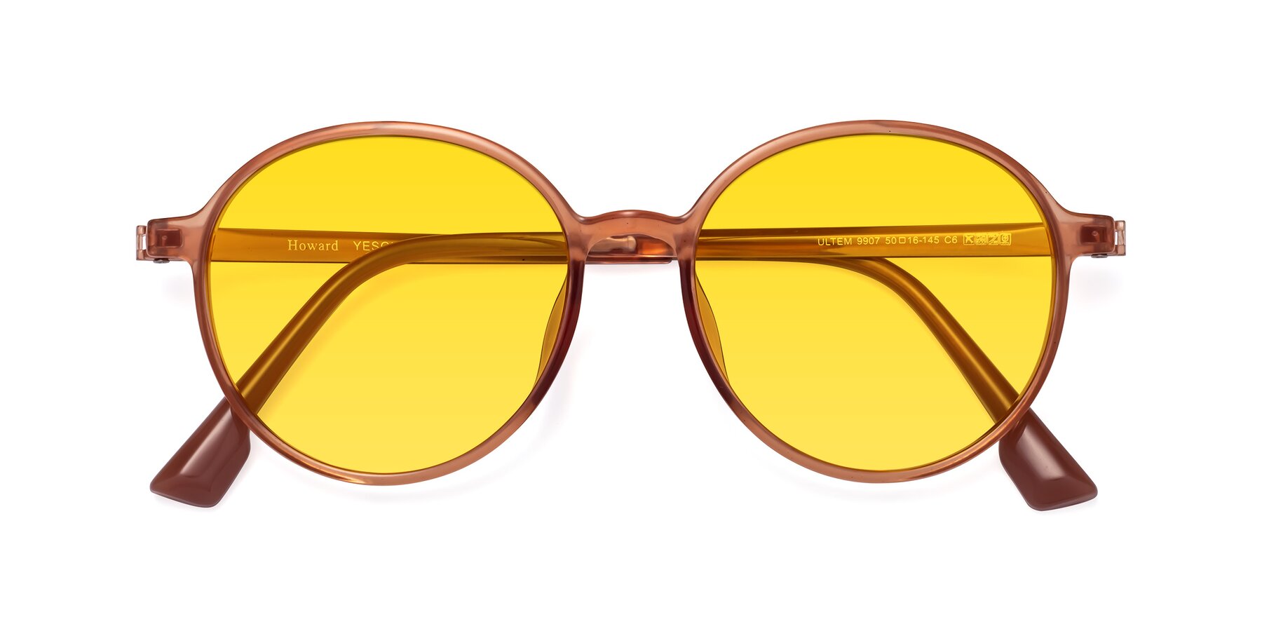 Folded Front of Howard in Coral with Yellow Tinted Lenses