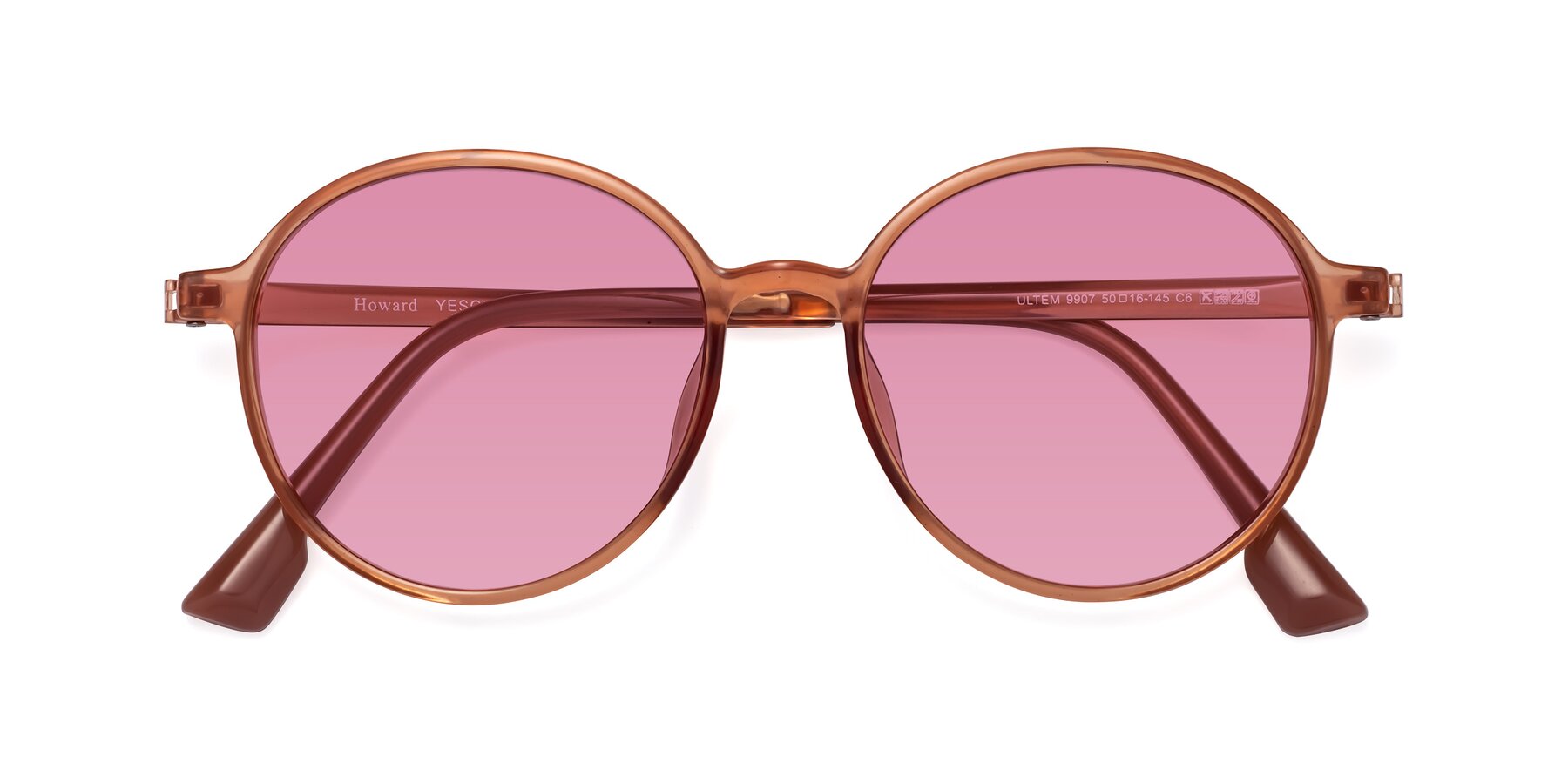 Folded Front of Howard in Coral with Medium Wine Tinted Lenses