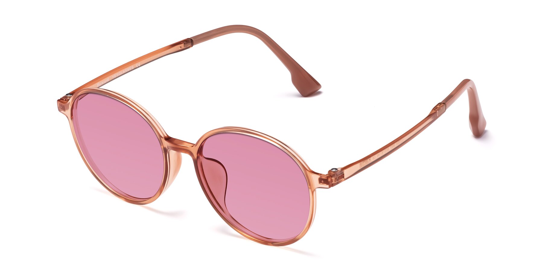 Angle of Howard in Coral with Medium Wine Tinted Lenses