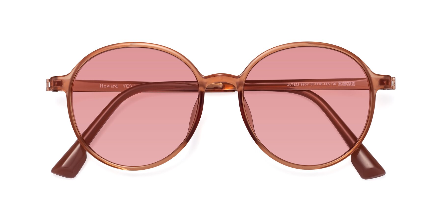 Folded Front of Howard in Coral with Medium Garnet Tinted Lenses