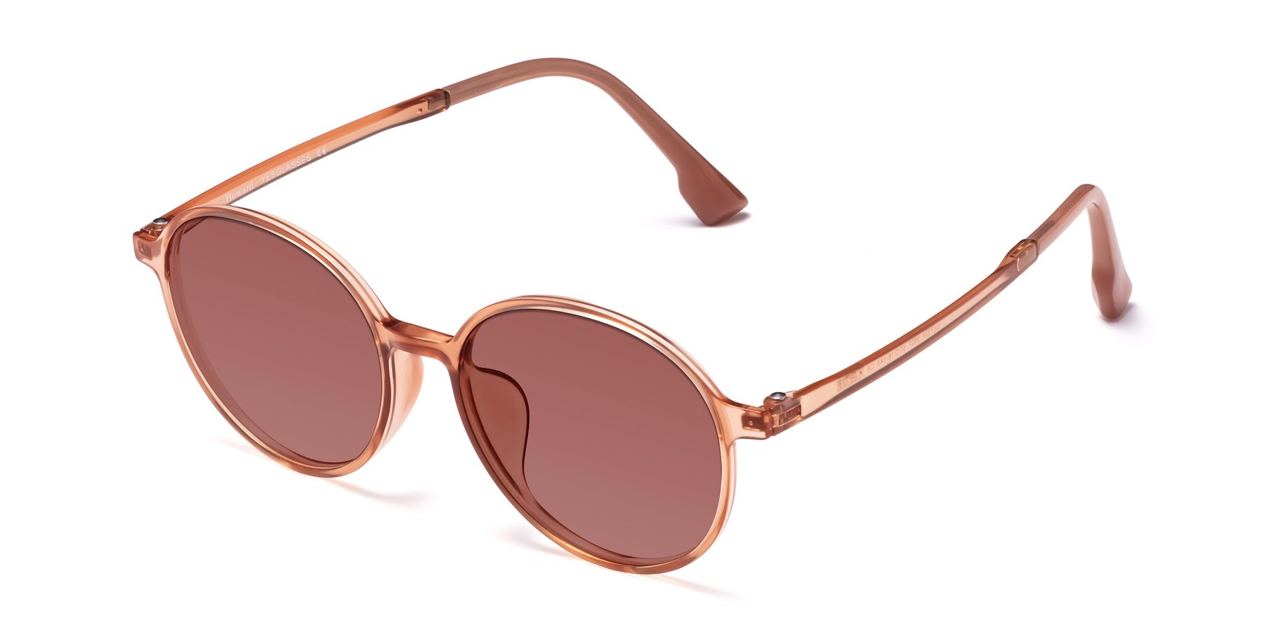 Angle of Howard in Coral with Garnet Tinted Lenses