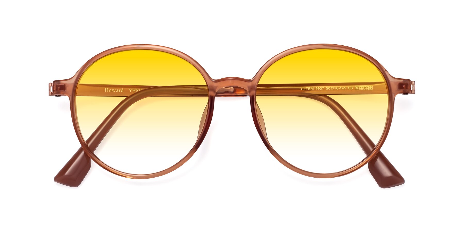 Folded Front of Howard in Coral with Yellow Gradient Lenses