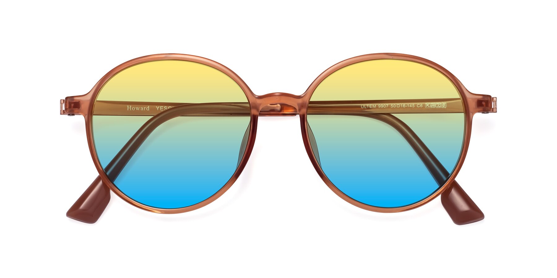 Folded Front of Howard in Coral with Yellow / Blue Gradient Lenses